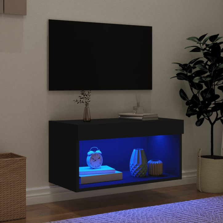 TV spintelė su LED lemputėmis, juodos spalvos, 60x30x30cm