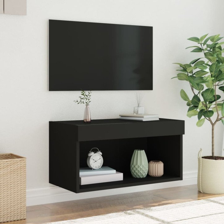 TV spintelė su LED lemputėmis, juodos spalvos, 60x30x30cm