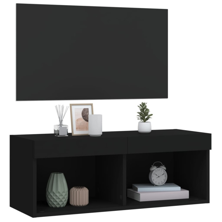 TV spintelė su LED lemputėmis, juodos spalvos, 80x30x30cm