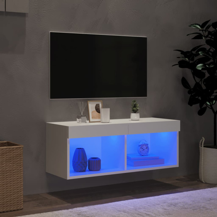 TV spintelė su LED lemputėmis, baltos spalvos, 80x30x30cm