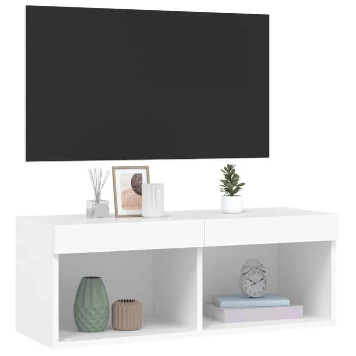 TV spintelė su LED lemputėmis, baltos spalvos, 80x30x30cm