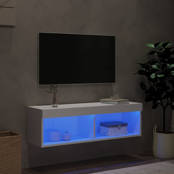 TV spintelė su LED lemputėmis, baltos spalvos, 100x30x30cm