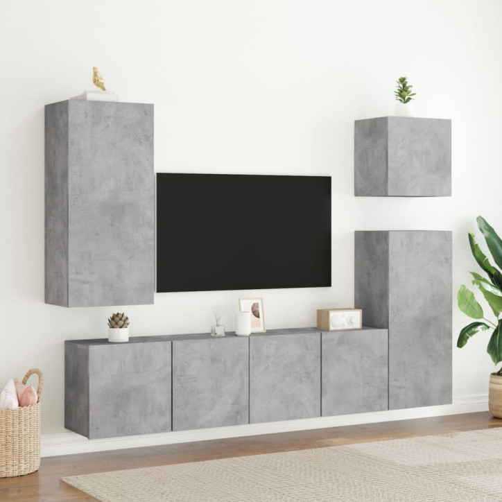 Prie sienos montuojamos TV spintelės, 2vnt., betono, 80x30x41cm