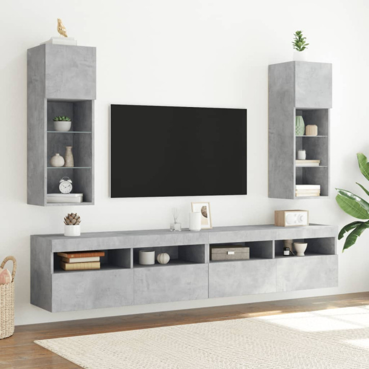 TV spintelė su LED lemputėmis, betono pilka, 30,5x30x90cm