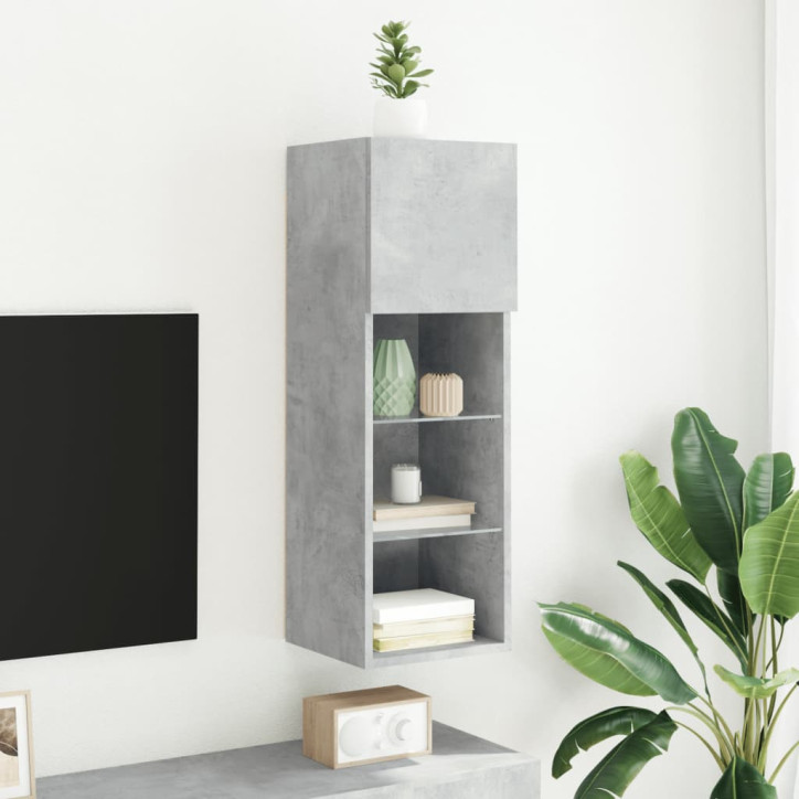 TV spintelė su LED lemputėmis, betono pilka, 30,5x30x90cm