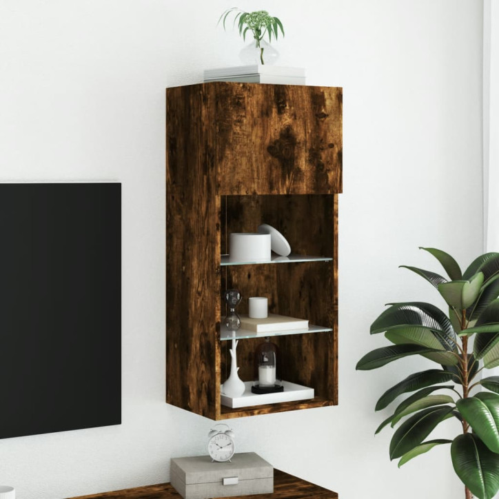 TV spintelė su LED lemputėmis, dūminio ąžuolo, 40,5x30x90cm