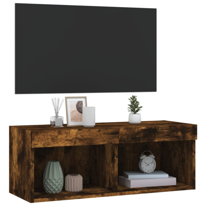 TV spintelė su LED lemputėmis, dūminio ąžuolo, 80x30x30cm