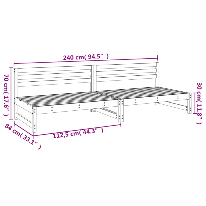 Vidurinės sodo sofos dalys, 2vnt., 120x80cm, impregnuota pušis