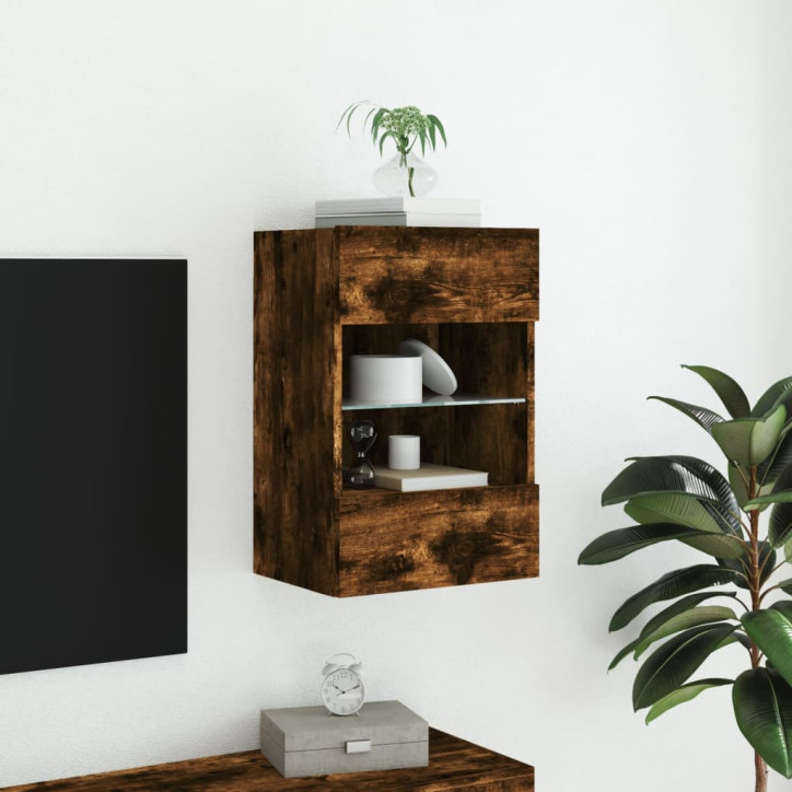 Sieninė TV spintelė su LED lemputėmis, dūminė, 40x30x60,5cm