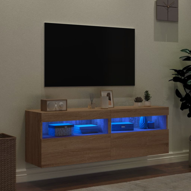 Sieninės TV spintelės su LED, 2vnt., sonoma ąžuolo, 60x30x40cm