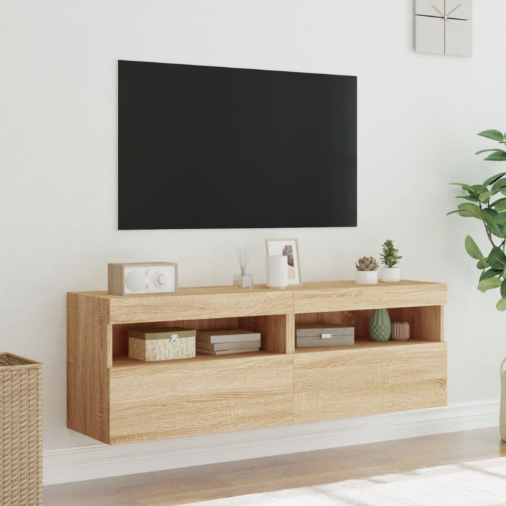 Sieninės TV spintelės su LED, 2vnt., sonoma ąžuolo, 60x30x40cm