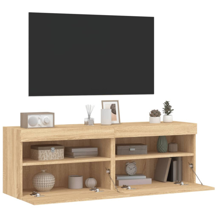 Sieninės TV spintelės su LED, 2vnt., sonoma ąžuolo, 60x30x40cm