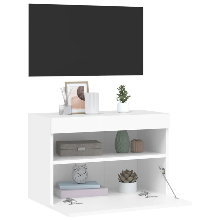 Sieninė TV spintelė su LED lemputėmis, balta, 60x30x40cm