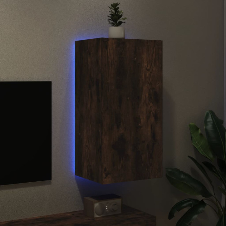 Sieninė TV spintelė su LED lemputėmis, dūminė, 40,5x35x80cm