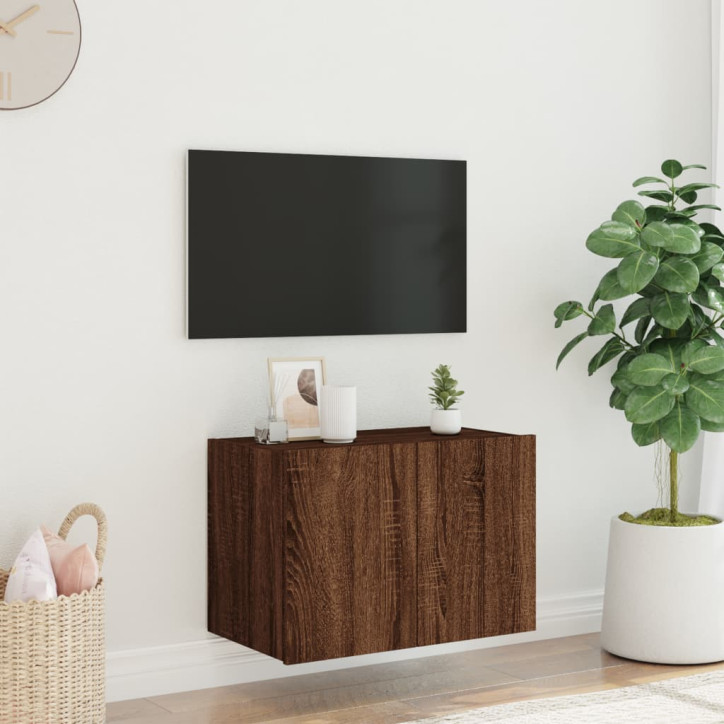 Sieninė TV spintelė su LED lemputėmis, ruda ąžuolo, 60x35x41cm