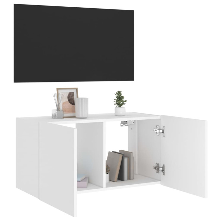 Sieninė TV spintelė su LED lemputėmis, balta, 80x35x41cm