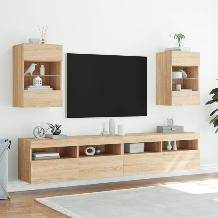 Sieninė TV spintelė su LED lemputėmis, ąžuolo, 40x30x60,5cm