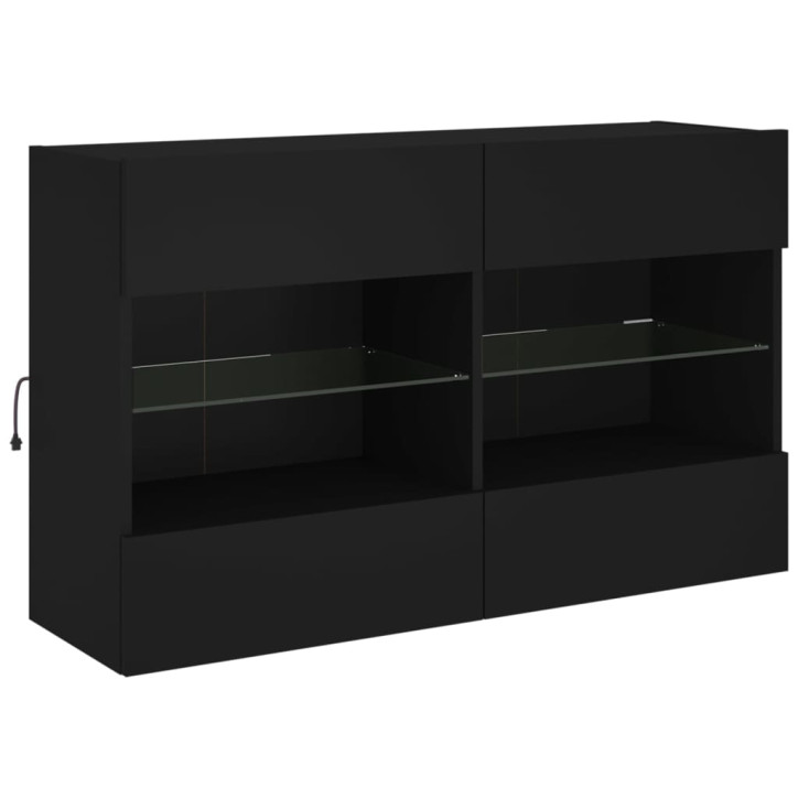 Sieninė TV spintelė su LED lemputėmis, juoda, 98,5x30x60,5cm