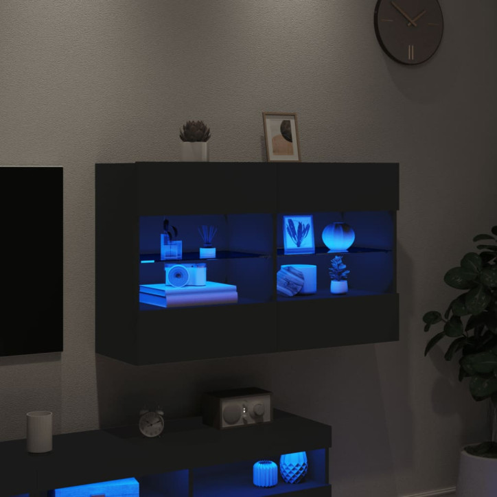 Sieninė TV spintelė su LED lemputėmis, juoda, 98,5x30x60,5cm