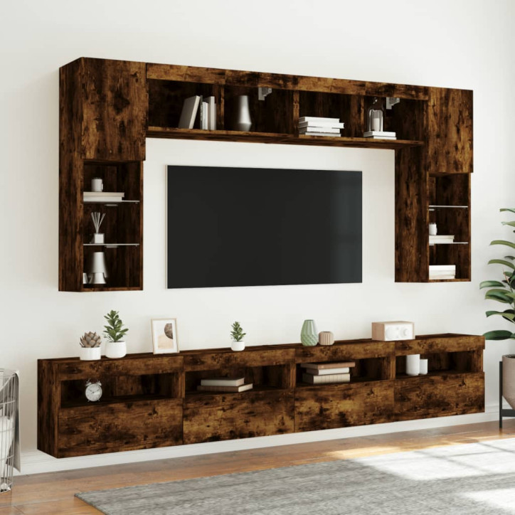 Sieninė TV spintelė su LED lemputėmis, dūminė, 60x30x40cm