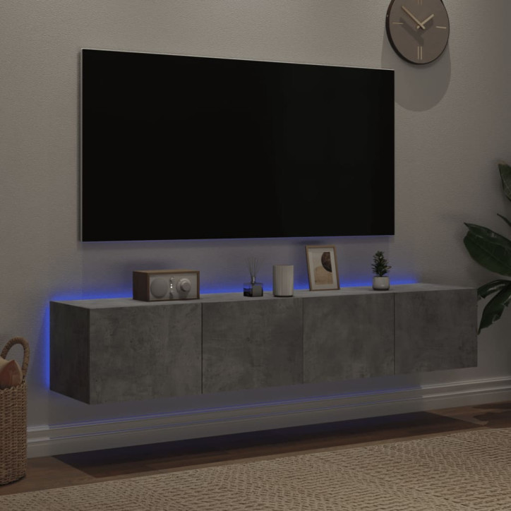 Sieninės TV spintelės su LED, 2vnt., betono pilkos, 80x35x31cm