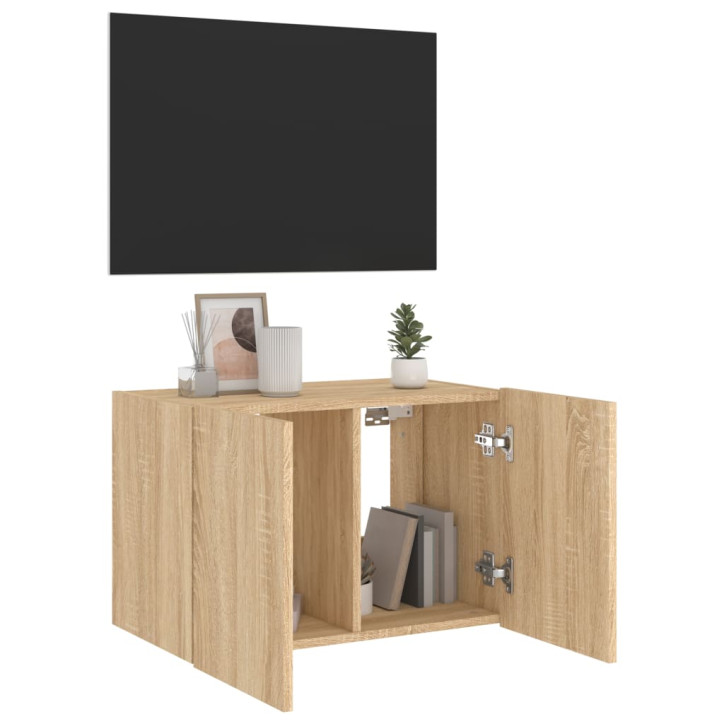 Sieninė TV spintelė su LED lemputėmis, ąžuolo, 60x35x41cm