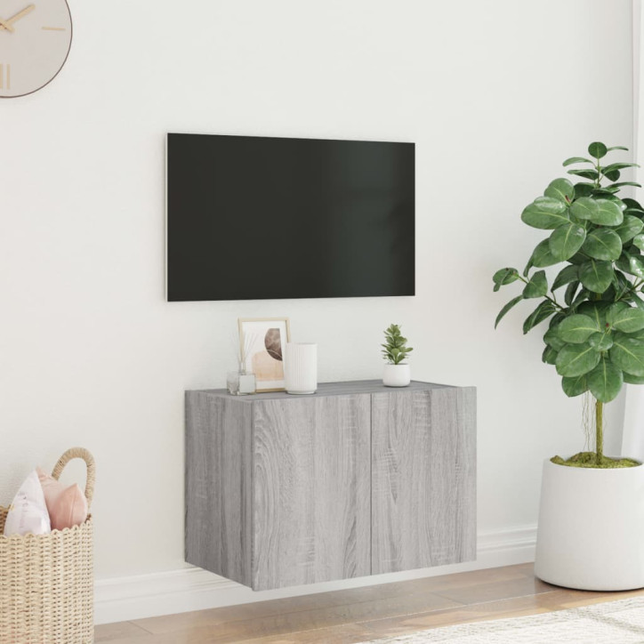 Sieninė TV spintelė su LED lemputėmis, pilka ąžuolo, 60x35x41cm