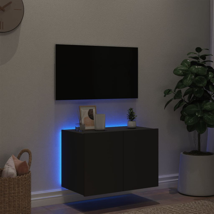 Sieninė TV spintelė su LED lemputėmis, juoda, 60x35x41cm