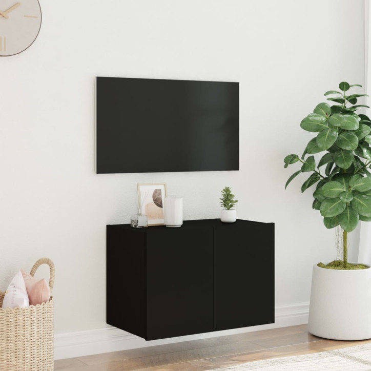 Sieninė TV spintelė su LED lemputėmis, juoda, 60x35x41cm