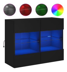 Sieninė TV spintelė su LED lemputėmis, juoda, 78,5x30x60,5cm