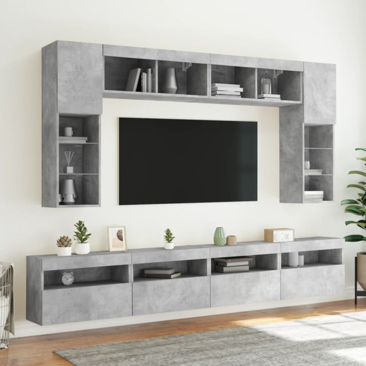 Sieninė TV spintelė su LED lemputėmis, betono pilka, 60x30x40cm