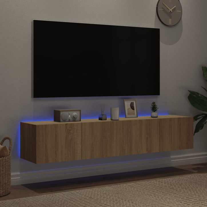 Sieninės TV spintelės su LED, 2vnt., sonoma ąžuolo, 80x35x31cm