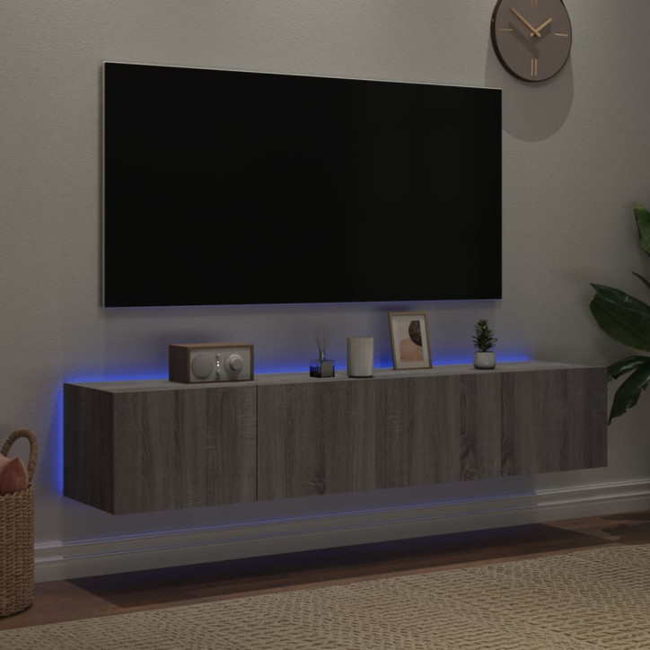 Sieninės TV spintelės su LED, 2vnt., pilkos ąžuolo, 80x35x31cm