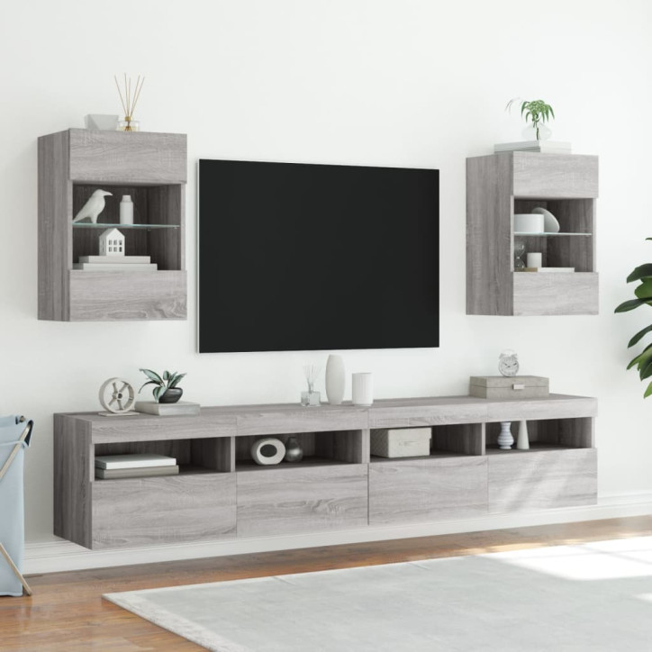 Sieninė TV spintelė su LED lemputėmis, pilka, 40x30x60,5cm