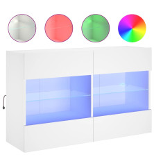 Sieninė TV spintelė su LED lemputėmis, balta, 98,5x30x60,5cm