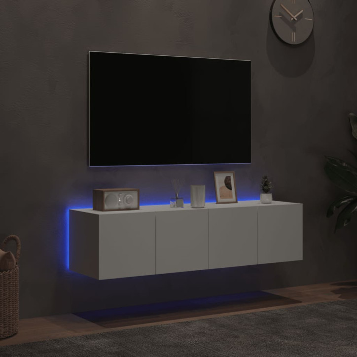 Sieninės TV spintelės su LED, 2vnt., baltos, 60x35x31cm