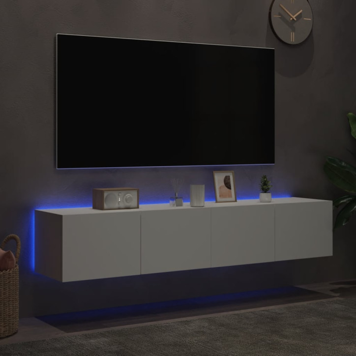 Sieninės TV spintelės su LED, 2vnt., baltos, 80x35x31cm