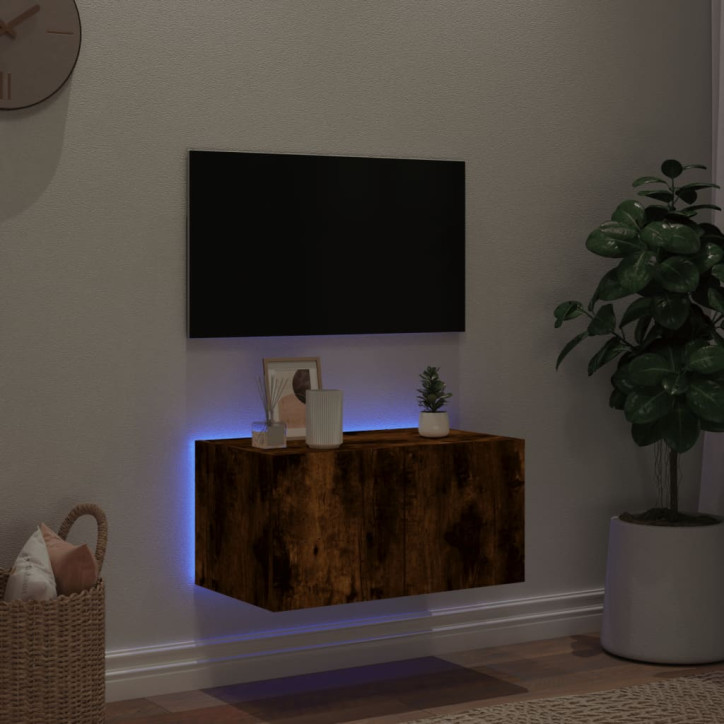 Sieninė TV spintelė su LED lemputėmis, dūminė, 60x35x31cm