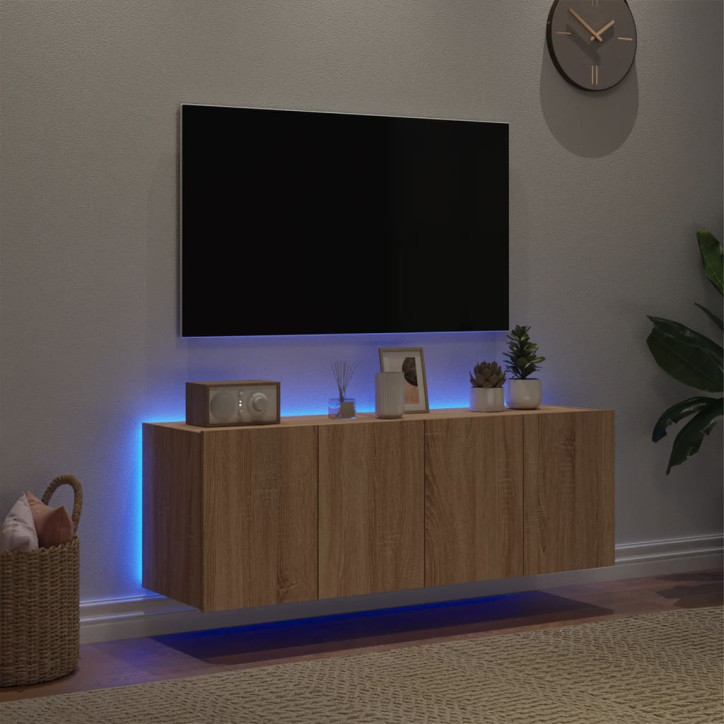 Sieninės TV spintelės su LED, 2vnt., sonoma ąžuolo, 60x35x41cm