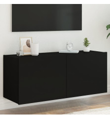 Sieninė TV spintelė su LED lemputėmis, juoda, 100x35x41cm