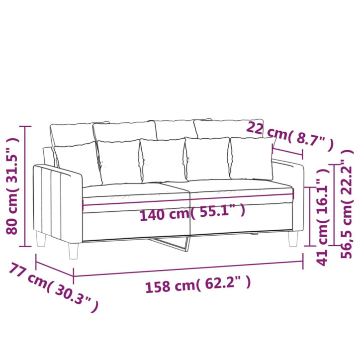 Dvivietė sofa, tamsiai pilkos spalvos, 140cm, aksomas