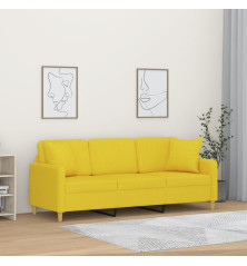 Trivietė sofa su pagalvėlėmis, šviesiai geltona, 180cm, audinys