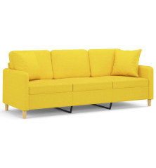 Trivietė sofa su pagalvėlėmis, šviesiai geltona, 180cm, audinys