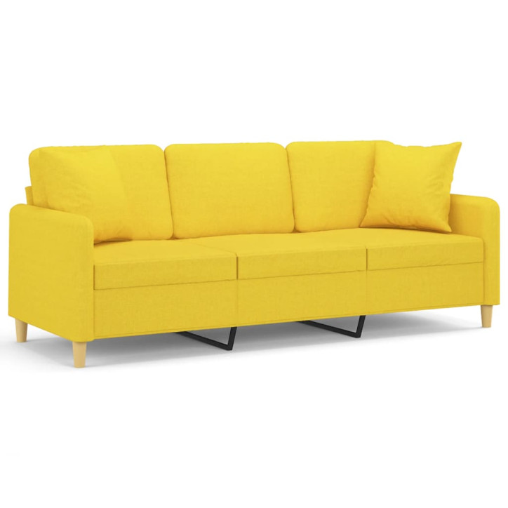 Trivietė sofa su pagalvėlėmis, šviesiai geltona, 180cm, audinys