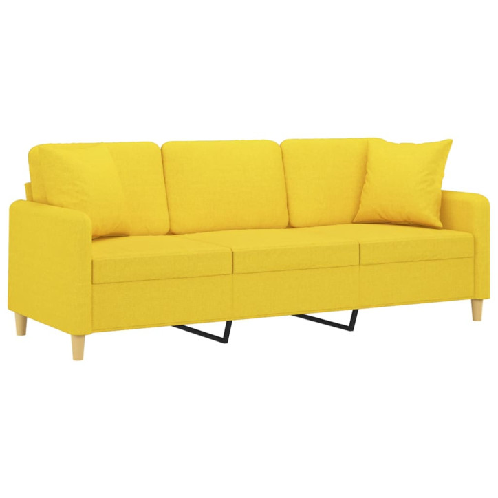 Trivietė sofa su pagalvėlėmis, šviesiai geltona, 180cm, audinys