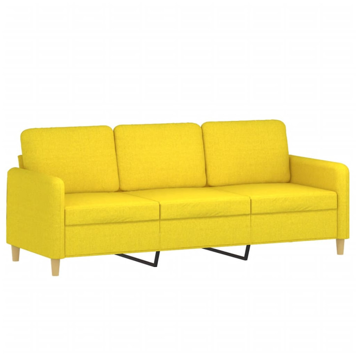 Trivietė sofa su pagalvėlėmis, šviesiai geltona, 180cm, audinys