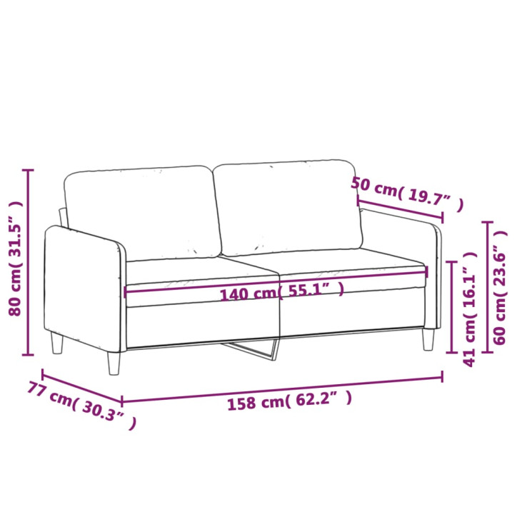 Dvivietė sofa, juodos spalvos, 140cm, audinys