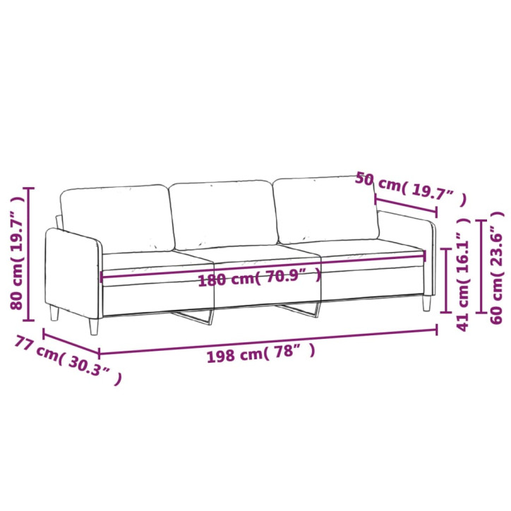 Trivietė sofa, rudos spalvos, 180cm, audinys