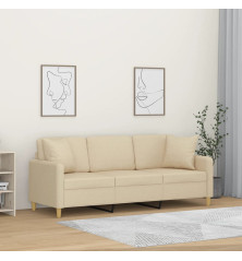 Trivietė sofa su pagalvėlėmis, kreminės spalvos, 180cm, audinys