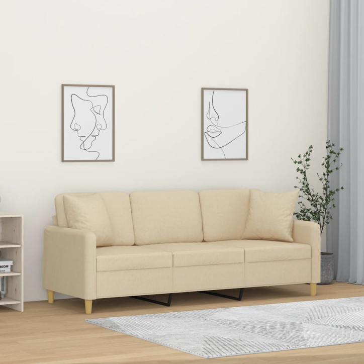 Trivietė sofa su pagalvėlėmis, kreminės spalvos, 180cm, audinys